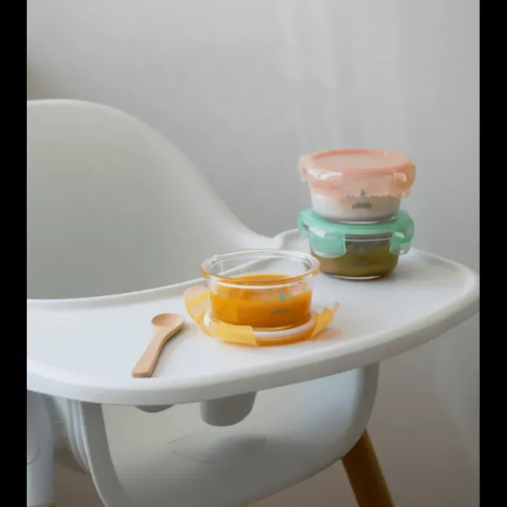 Sale PEBBLY Lot 3 Boîtes de Conservation Rondes pour Bébé en Verre Graduées 240 ml