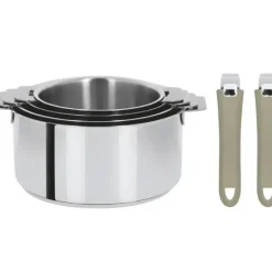 New CRISTEL Lot de 4 Casseroles inox avec 2 Poignées Taupe Mutine Amovibles