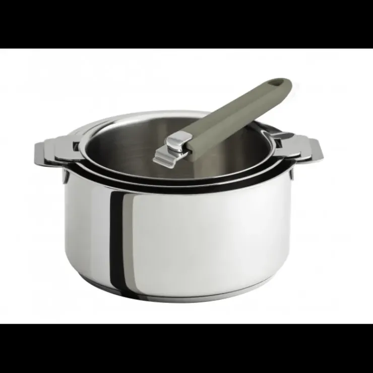 Outlet CRISTEL Lot de 3 Casseroles inox avec Poignée Taupe Mutine Amovible