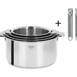 Clearance CRISTEL Lot de 4 Casseroles inox Casteline avec 2 Poignées Zénith Amovibles
