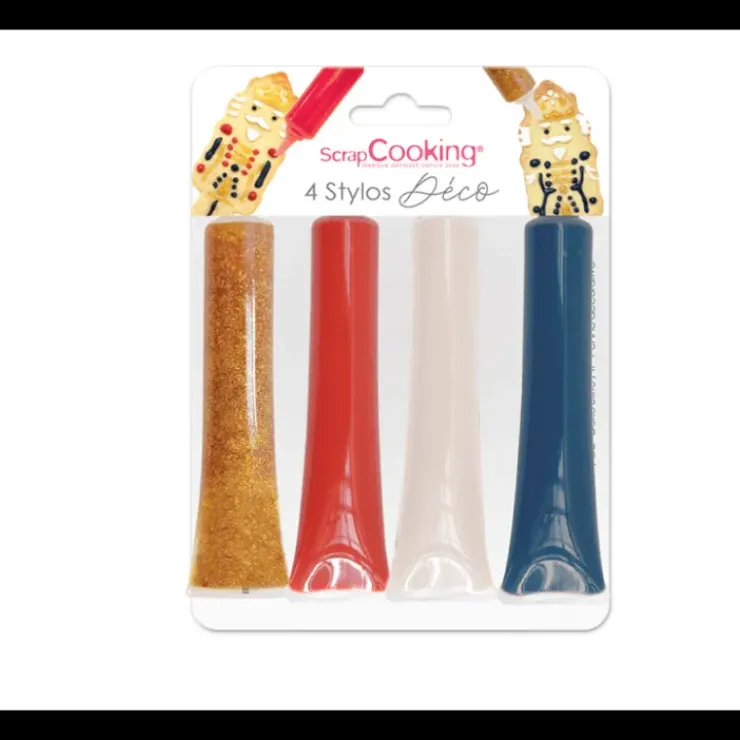 New SCRAPCOOKING Lot de 4 Stylos Alimentaires Bleu Rouge Blanc et Doré 25 g