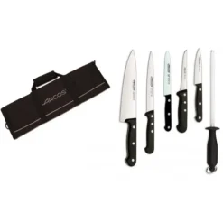 Clearance ARCOS Mallette de cuisine 5 couteaux de cuisine et un fusil Universal Noir