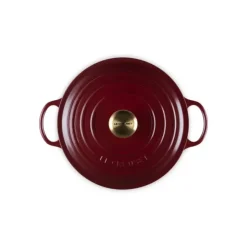 Best LE CREUSET Marmite en Fonte 26 cm Garnet Bouton Doré Signature