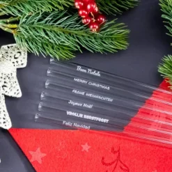 CUISINEADDICT Paille Réutilisable en Verre Joyeux Noël 20cm droite x6 HALM