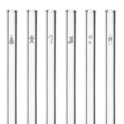 New CUISINEADDICT Paille Réutilisable en Verre Noël 20cm droite x6 HALM