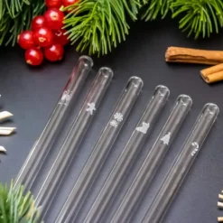 New CUISINEADDICT Paille Réutilisable en Verre Noël 20cm droite x6 HALM