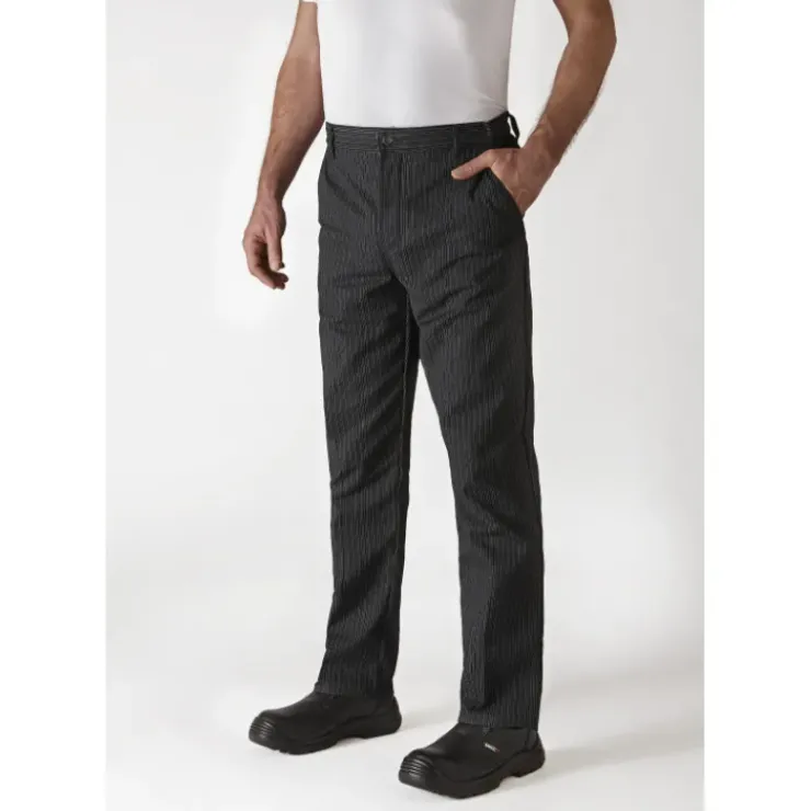 Outlet ROBUR Pantalon de Cuisine Mixte Rayé Noir/Blanc TIMEO T.50