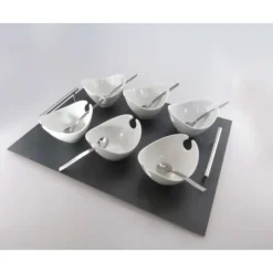 LEBRUN Plateau 6 coupelles Jonque Blanches par