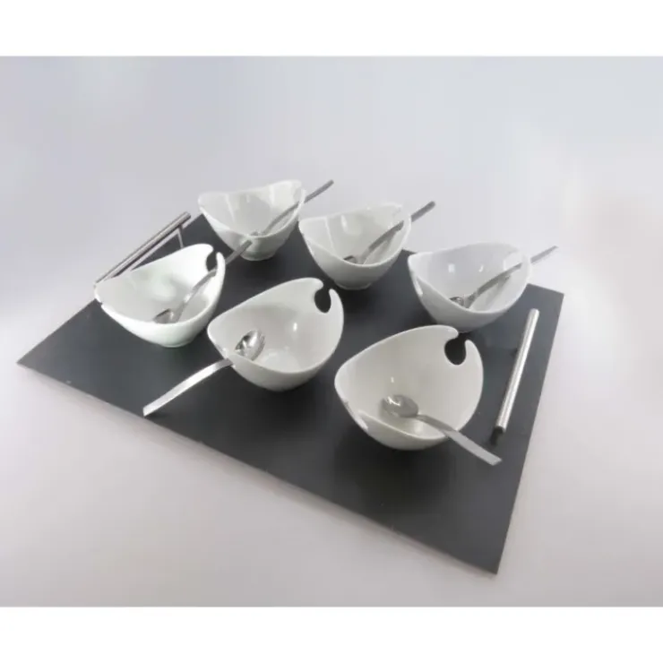 LEBRUN Plateau 6 coupelles Jonque Blanches par