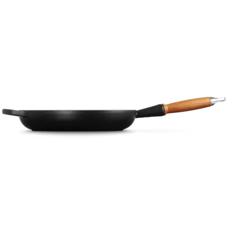 Outlet LE CREUSET Poêle en Fonte 28 cm Noir Mat avec Manche en Bois Signature