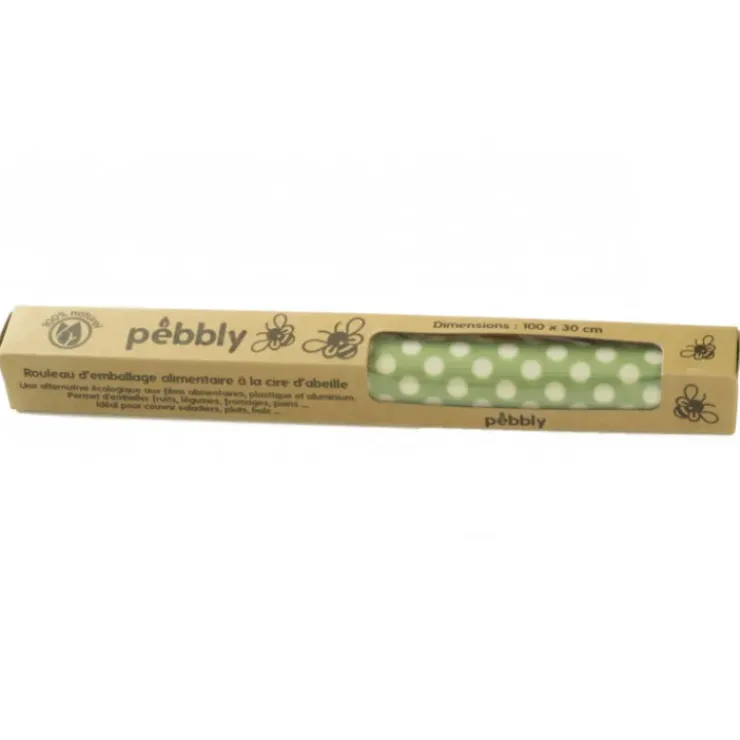 Hot PEBBLY Rouleau Emballage Alimentaire Cire Abeille Pois Vert 30 x 100 cm