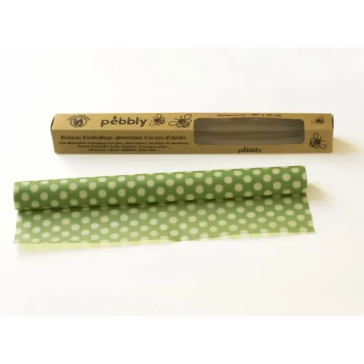 Hot PEBBLY Rouleau Emballage Alimentaire Cire Abeille Pois Vert 30 x 100 cm