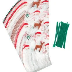 Clearance WILTON Sachet Bonbon Esprit de Noël 11 x 23,5 cm avec Attaches Sachet (x20)