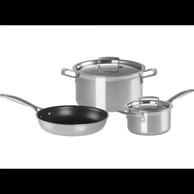 Best LE CREUSET Set 3 Pièces Faitout, Poêle et Casserole avec Couvercle Inox