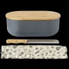 PEBBLY Set Boîte à Pain Ardoise Métal et Bambou 4 Pièces