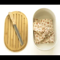 Hot PEBBLY Set Boîte à Pain Métal et Bambou 4 Pièces