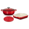 Hot LE CREUSET Set Cocotte 24 cm, Plat à Gratin 23 cm et Dessous de Plat Cerise
