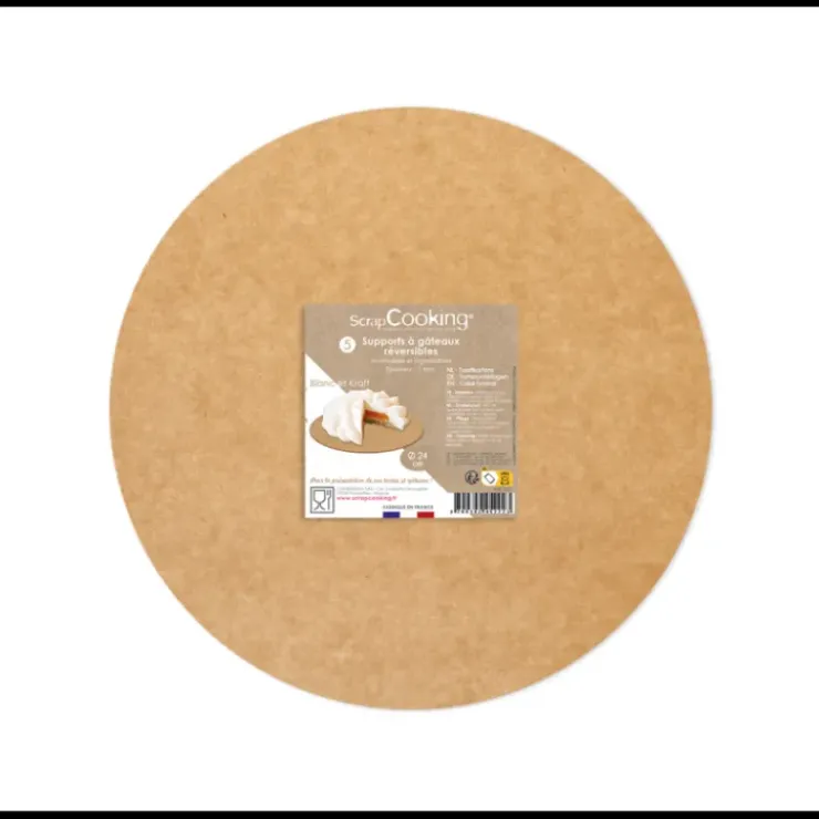 Outlet SCRAPCOOKING Supports à Gâteaux Kraft et Blanc Rond 24 cm (x5)