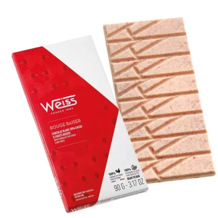 New WEISS Tablette de Chocolat Blanc Rouge Baiser 29% 90 g