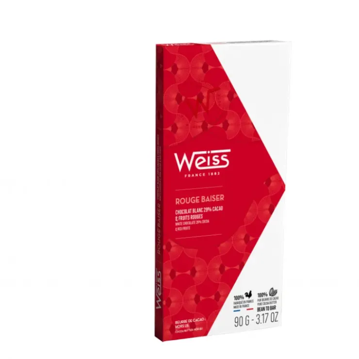 New WEISS Tablette de Chocolat Blanc Rouge Baiser 29% 90 g